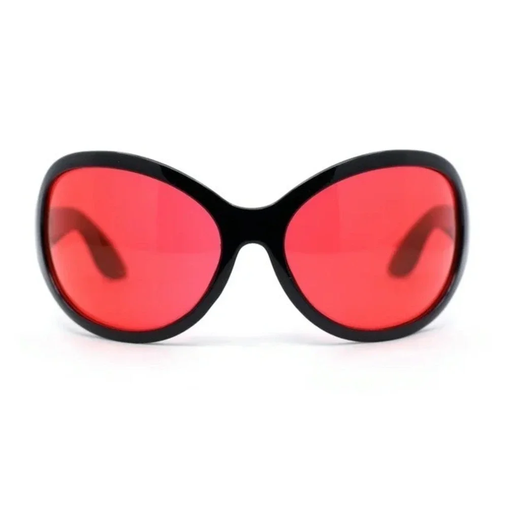 Oversized Exaggerated Retro Modern Shield Raver SUNGLASSES Large Big Black Frame